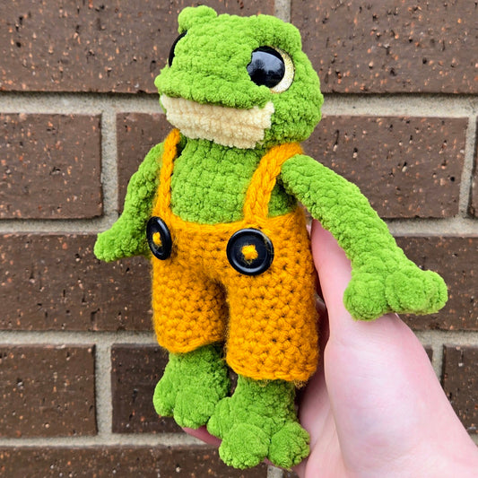 Frog in Overalls Crochet Plushie