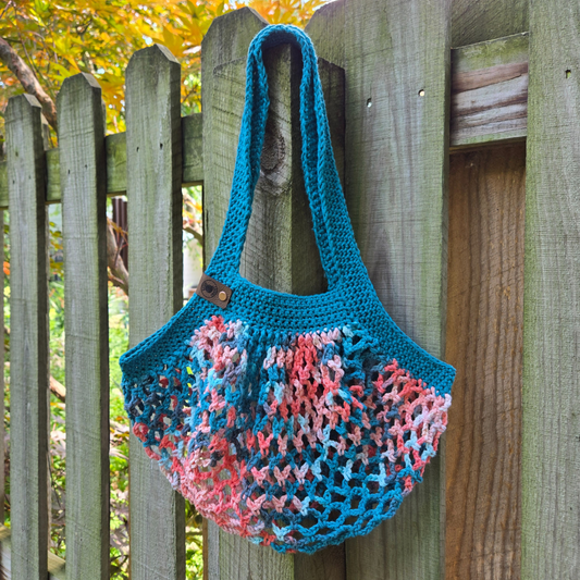 Peacock/Vintage Floral Ombre Mesh Market Bag