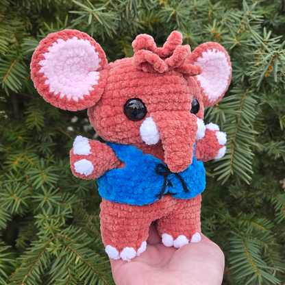 Mammoth in Blue Vest Crochet Plushie