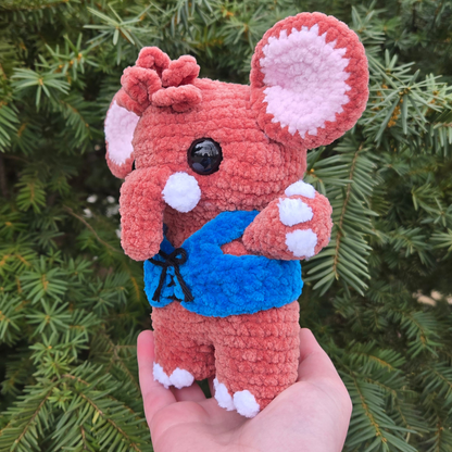 Mammoth in Blue Vest Crochet Plushie