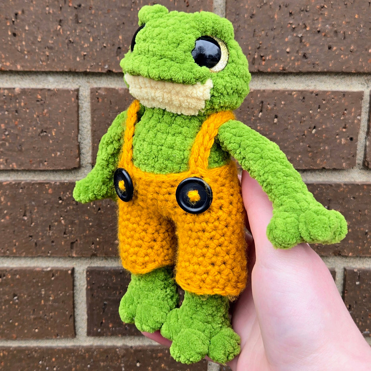 Frog in Overalls Crochet Plushie