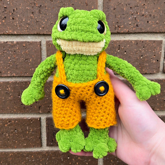 Frog in Overalls Crochet Plushie