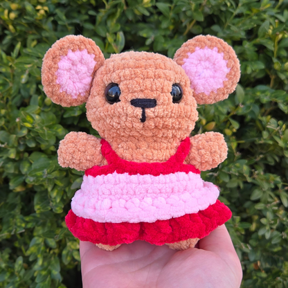 Mouse in Pink Dress Crochet Plushie