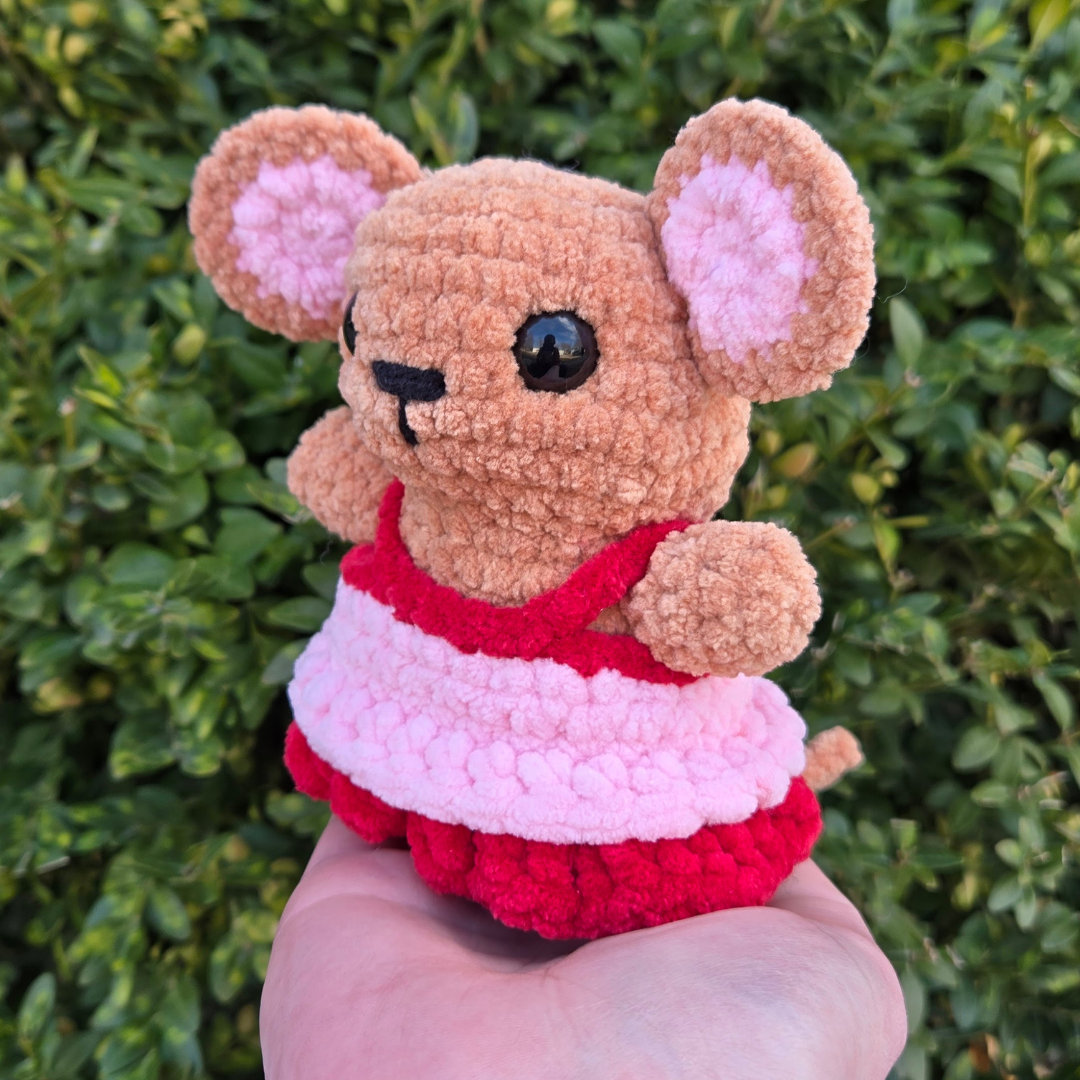 Mouse in Pink Dress Crochet Plushie