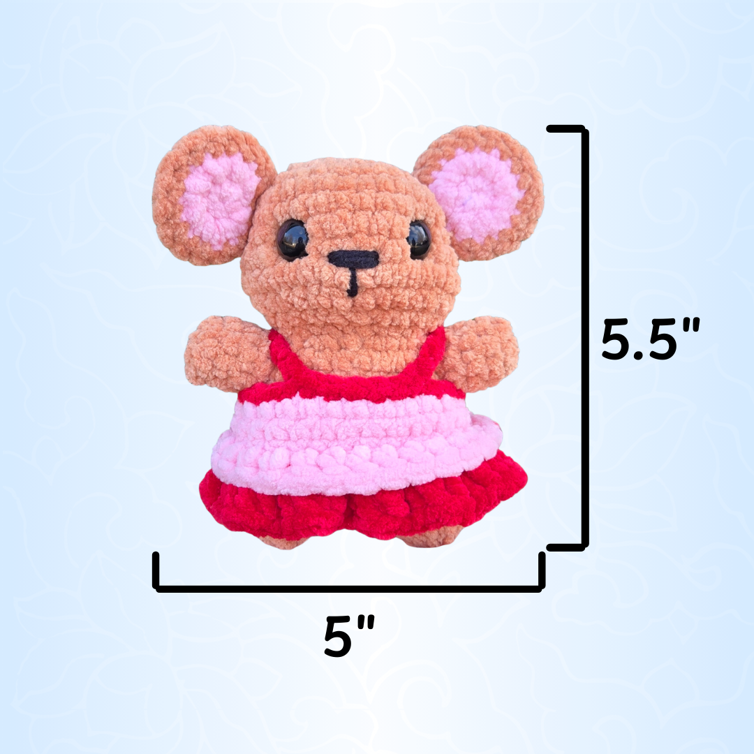 Mouse in Pink Dress Crochet Plushie