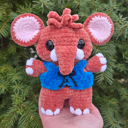 Mammoth in Blue Vest Crochet Plushie