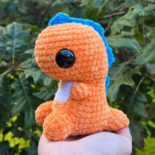 Dino Crochet Plushie (Orange & Blue)